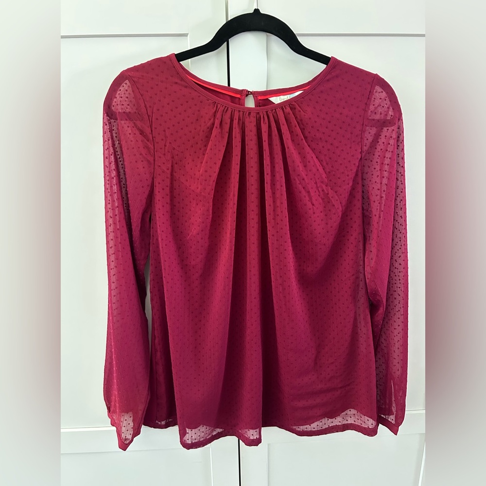 Boden Eve Swiss Dot Long Sleeved Top Size 6